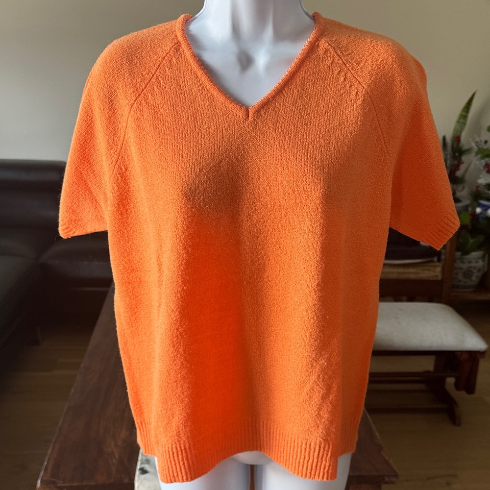 Vintage White Stag Women’s V-Neck Sweater in Bright Orange